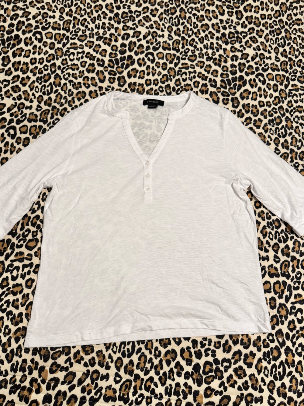 Sanctuary White Three-Button Henley Long Sleeve Top
